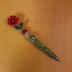 Green and Red Floral Crystal Ballpoint Pen - Women Jewelry Accent